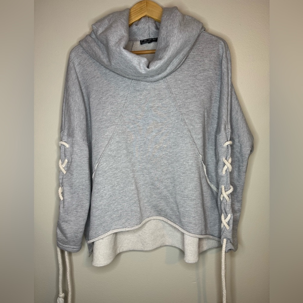 POL Lace Up Sleeve Hoodie‎ Women's M Gray Cowl Neck